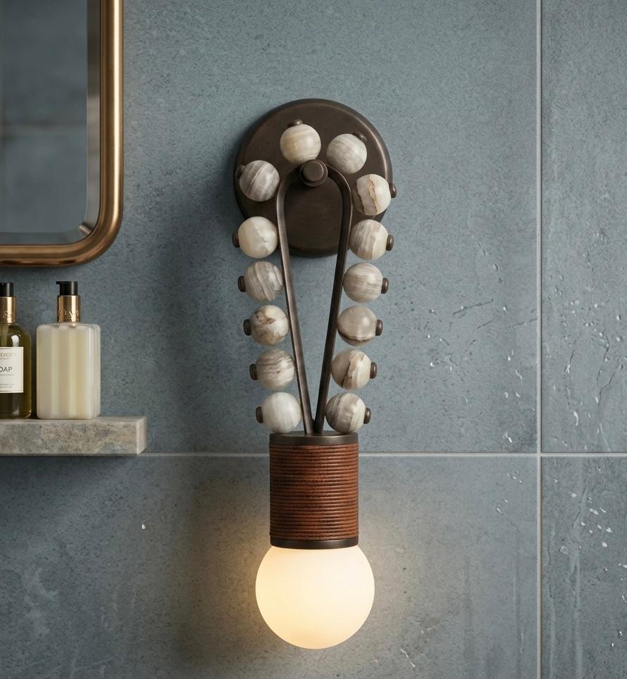 Custom Artisan Natural Alabaster Onyx stones Wall Light with Dark Bronze Finish