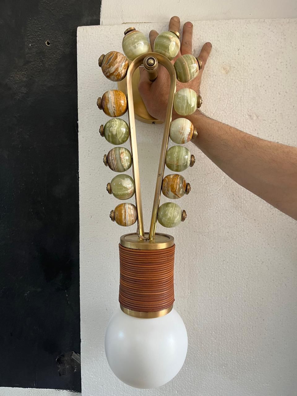 Custom Artisan Natural Onyx Wall Light in Earthy Tones with Brass Finish
