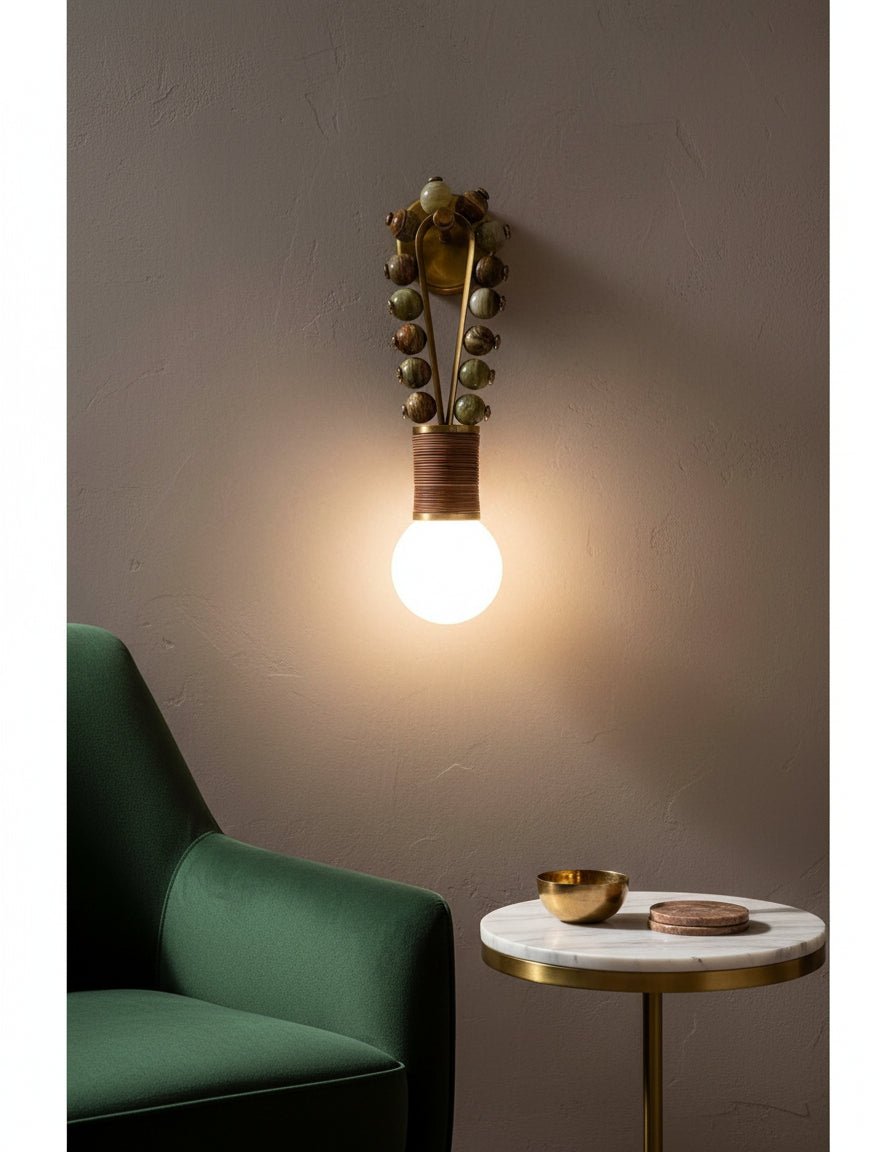 Custom Artisan Natural Onyx Wall Light in Earthy Tones with Brass Finish