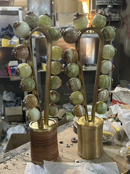 Custom Artisan Natural Onyx Wall Light in Earthy Tones with Brass Finish