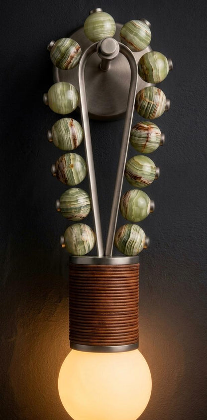 Custom Artisan Natural Onyx Wall Light in Earthy Tones with Brushed Nickel Finish