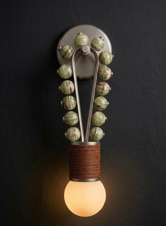 Custom Artisan Natural Onyx Wall Light in Earthy Tones with Brushed Nickel Finish