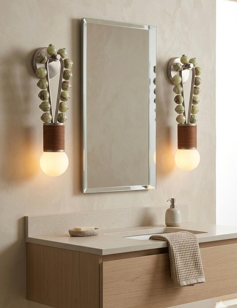 Custom Artisan Natural Onyx Wall Light in Earthy Tones with Brushed Nickel Finish