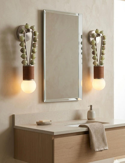 Custom Artisan Natural Onyx Wall Light in Earthy Tones with Brushed Nickel Finish