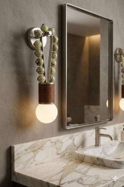 Custom Artisan Natural Onyx Wall Light in Earthy Tones with Brushed Nickel Finish
