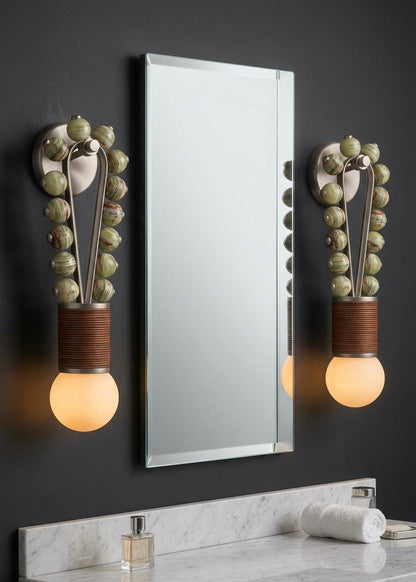 Custom Artisan Natural Onyx Wall Light in Earthy Tones with Brushed Nickel Finish