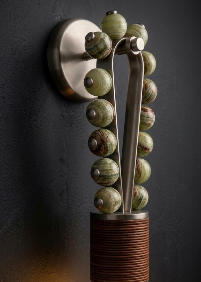 Custom Artisan Natural Onyx Wall Light in Earthy Tones with Brushed Nickel Finish