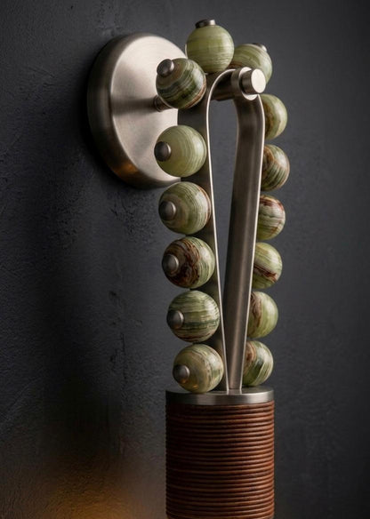 Custom Artisan Natural Onyx Wall Light in Earthy Tones with Brushed Nickel Finish