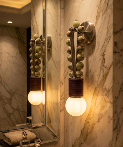 Custom Artisan Natural Onyx Wall Light in Earthy Tones with Brushed Nickel Finish