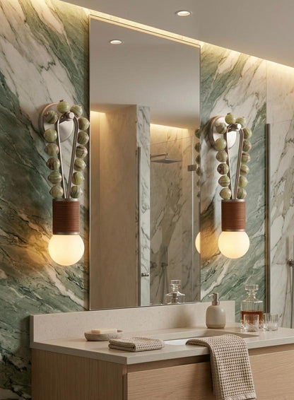 Custom Artisan Natural Onyx Wall Light in Earthy Tones with Brushed Nickel Finish