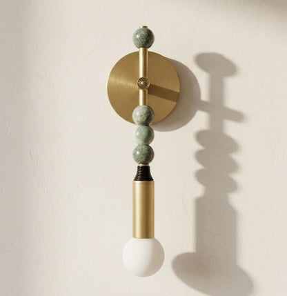 Custom Handcrafted Brass Wall Sconce with Green Marble Natural stones and Leather - Les Trois Pyramides
