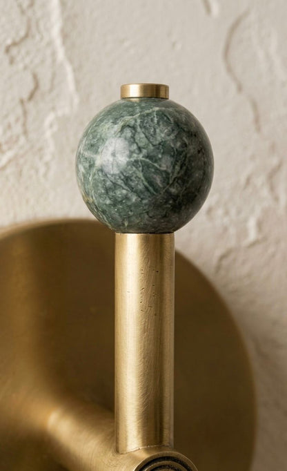 Custom Handcrafted Brass Wall Sconce with Green Marble Natural stones and Leather