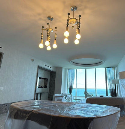 Custom Marble Stone & Glass Pendant Light — Handmade Brushed Nickel Pendant with Natural Gemstone Details