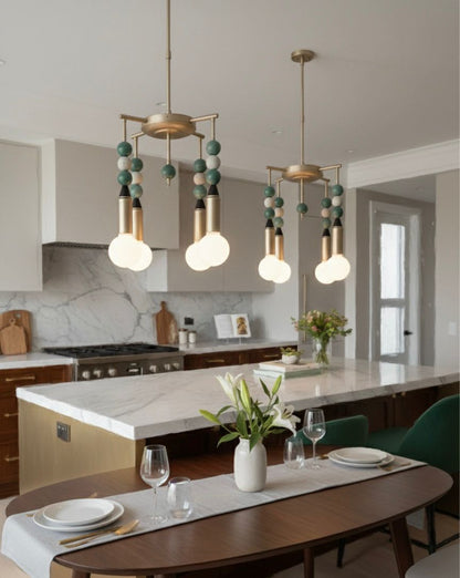 Custom Marble Stone & Glass Pendant Light — Handmade Brushed Nickel Pendant with Natural Gemstone Details