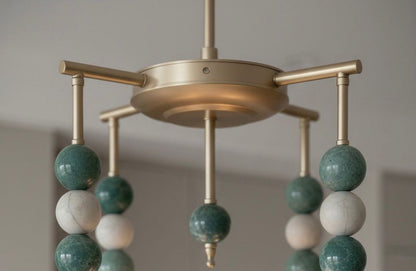 Custom Marble Stone & Glass Pendant Light — Handmade Brushed Nickel Pendant with Natural Gemstone Details