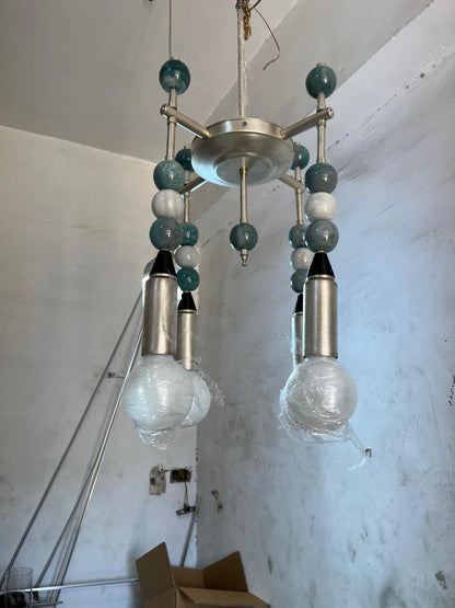 Custom Marble Stone & Glass Pendant Light — Handmade Brushed Nickel Pendant with Natural Gemstone Details