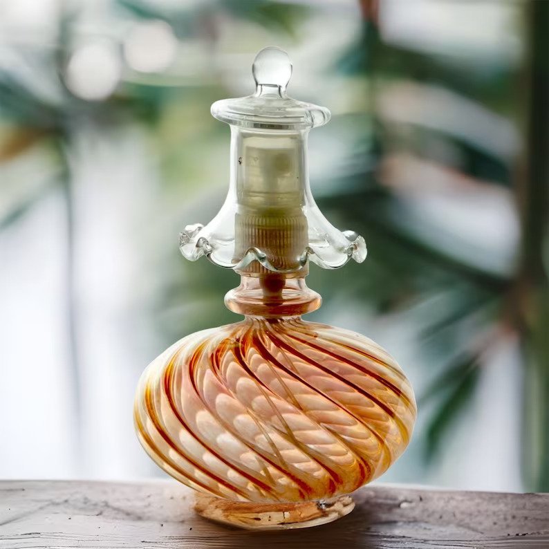 Perfume Bottle - Hand Painted - Colored Glassware - Antique Glassware - Empty Perfume Bottle - Hand Blown Glass - Custom Perfume Bottle - Les Trois Pyramides 