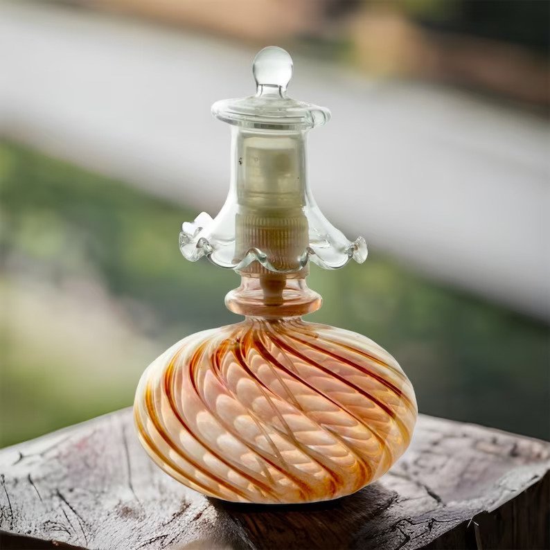 Perfume Bottle - Hand Painted - Colored Glassware - Antique Glassware - Empty Perfume Bottle - Hand Blown Glass - Custom Perfume Bottle - Les Trois Pyramides 