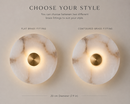 Round Alabaster Wall Sconce | Handmade Brass Disc Wall Light | Les Trois Pyramides