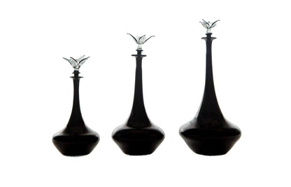 Dark Black Classy Set of Three Blown Glass Decanters
