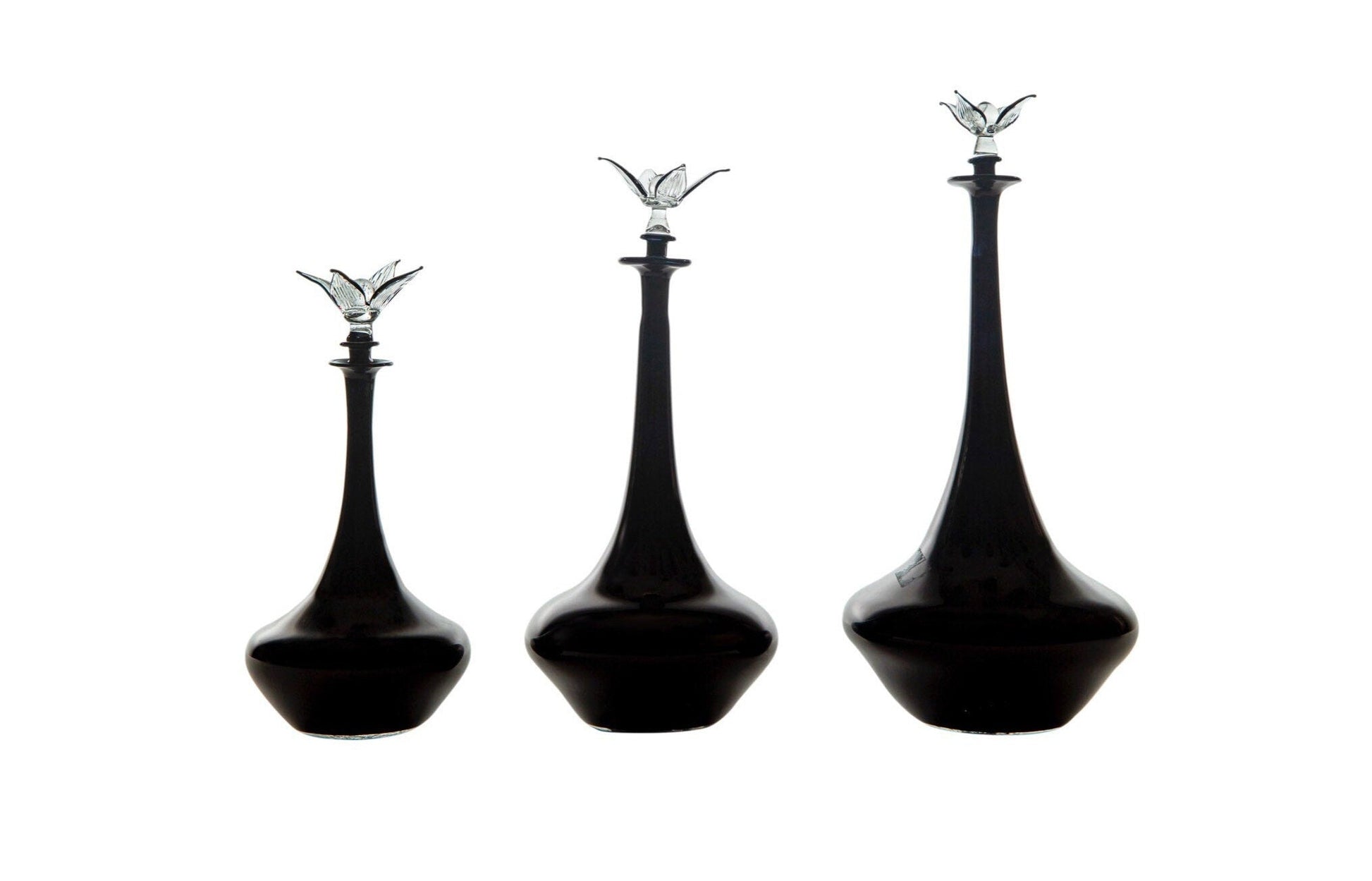 Dark Black Classy Set of Three Perfume Bottles - Blown Glass - Fragrance Decant - Decorative Bottles - Potion Bottles - Custom Glassware | Les Trois PyramideDark Black Classy Set of Three Perfume Bottles - Blown Glass - Fragrance Decant - Decorative Bottles - Potion Bottles - Custom Glassware | Les Trois Pyramides