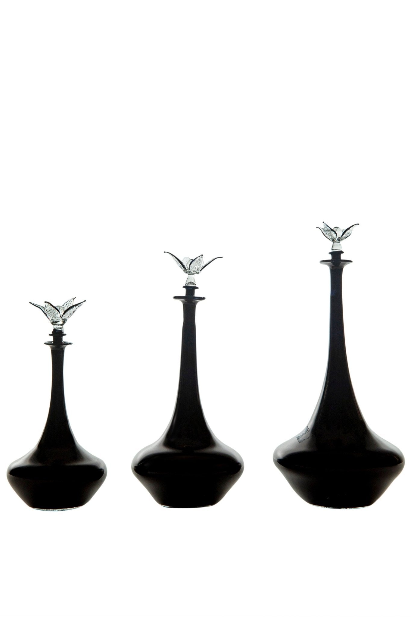 Dark Black Classy Set of Three Perfume Bottles - Blown Glass - Fragrance Decant - Decorative Bottles - Potion Bottles - Custom Glassware | Les Trois PyramideDark Black Classy Set of Three Perfume Bottles - Blown Glass - Fragrance Decant - Decorative Bottles - Potion Bottles - Custom Glassware | Les Trois Pyramides