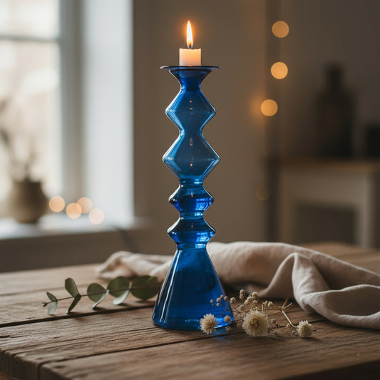 Dark Blue Glass Candle Holder For Wedding Gift - Les Trois Pyramide
