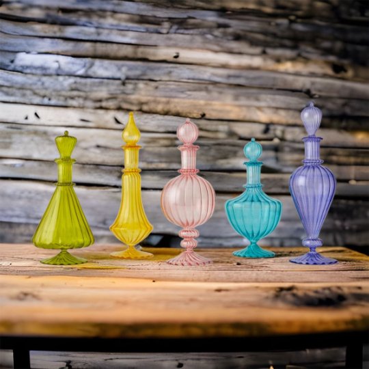 Decanter Set Personalized 5 - Decanter Sets - Decanter Set - Fragrance Decant - Decanter - Blown Glass Decanter - Artisan Blown Glass Bottle - Les Trois Pyramide