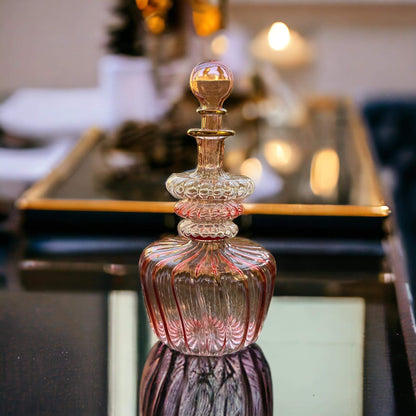 pink Ribbed Glass Bottle with 14K Gold Lining | Les Trois Pyramides