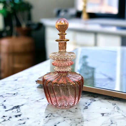 pink Ribbed Glass Bottle with 14K Gold Lining | Les Trois Pyramides