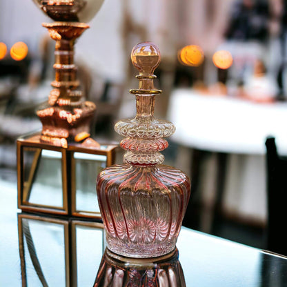 pink Ribbed Glass Bottle with 14K Gold Lining | Les Trois Pyramides