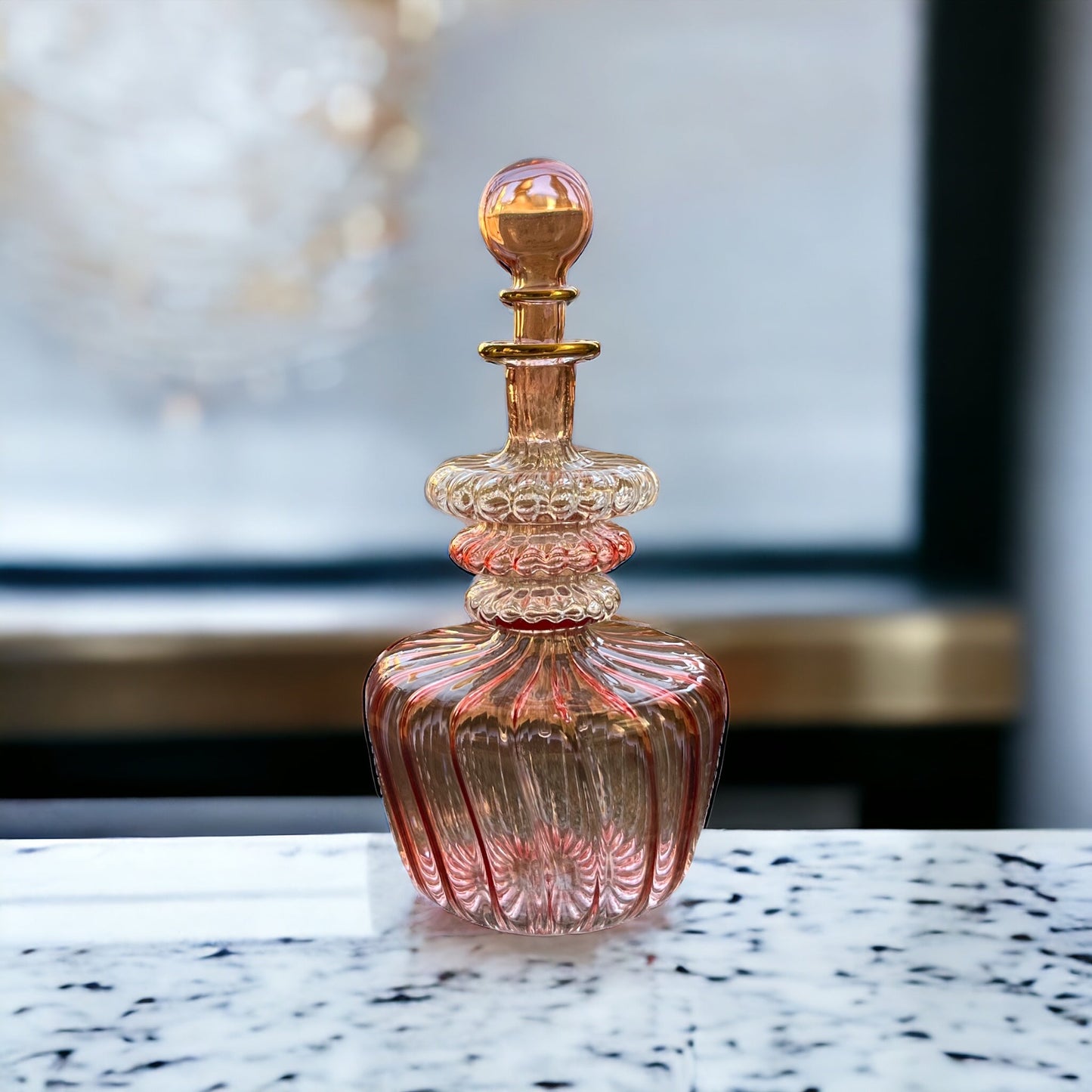 pink Ribbed Glass Bottle with 14K Gold Lining | Les Trois Pyramides