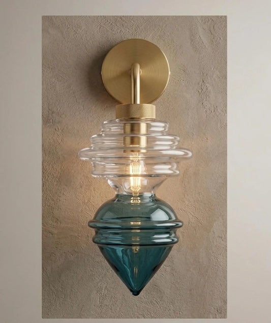 Deap Teal Hand Blown Glass Wall Sconce - Brass Wall Sconce Lighting -  Handmade Wall Mounted Lamp | Les Trois Pyramides.