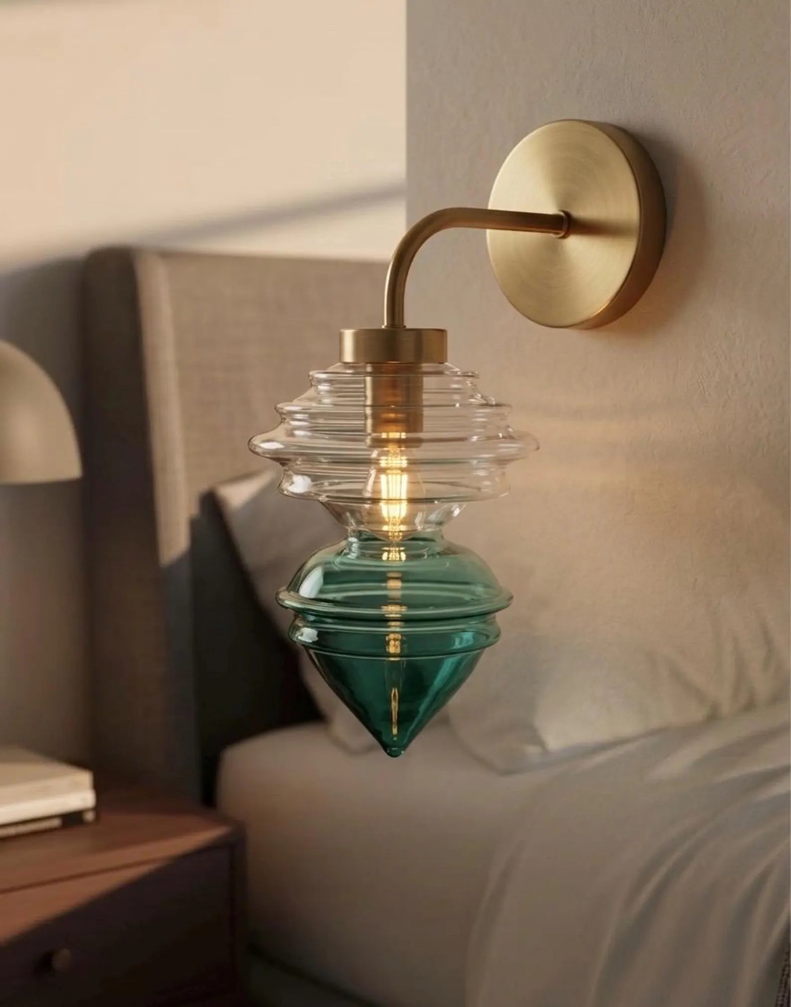 Deap Teal Hand Blown Glass Wall Sconce - Brass Wall Sconce Lighting -  Handmade Wall Mounted Lamp | Les Trois Pyramides.