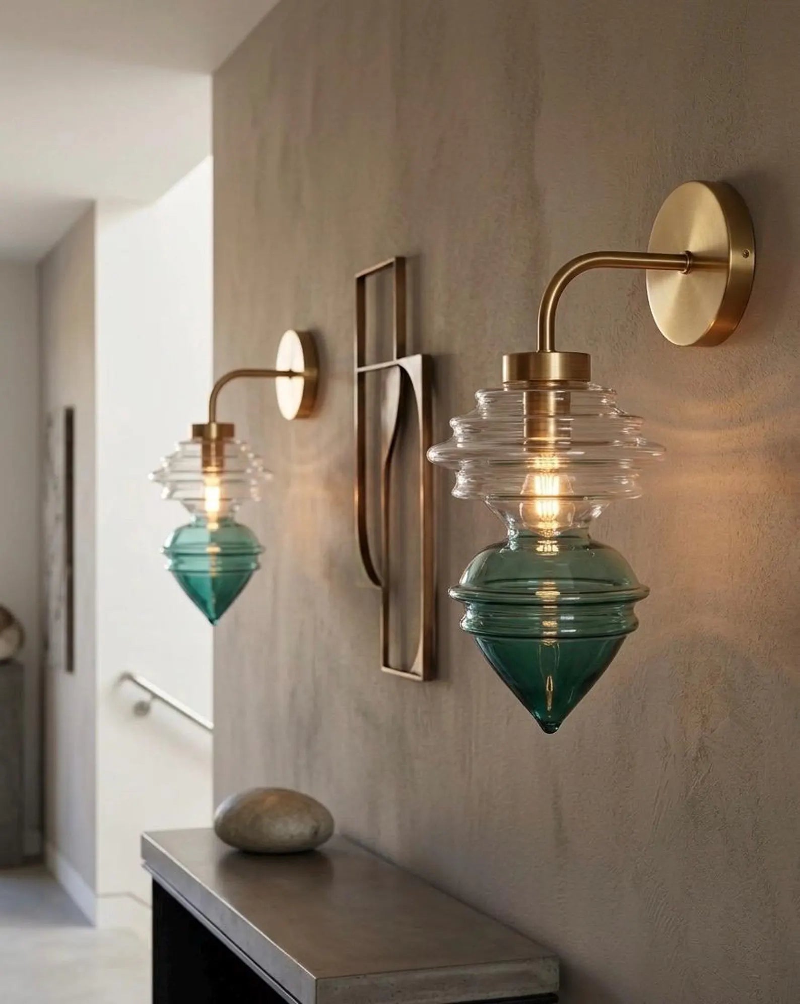 Deap Teal Hand Blown Glass Wall Sconce - Brass Wall Sconce Lighting -  Handmade Wall Mounted Lamp | Les Trois Pyramides.