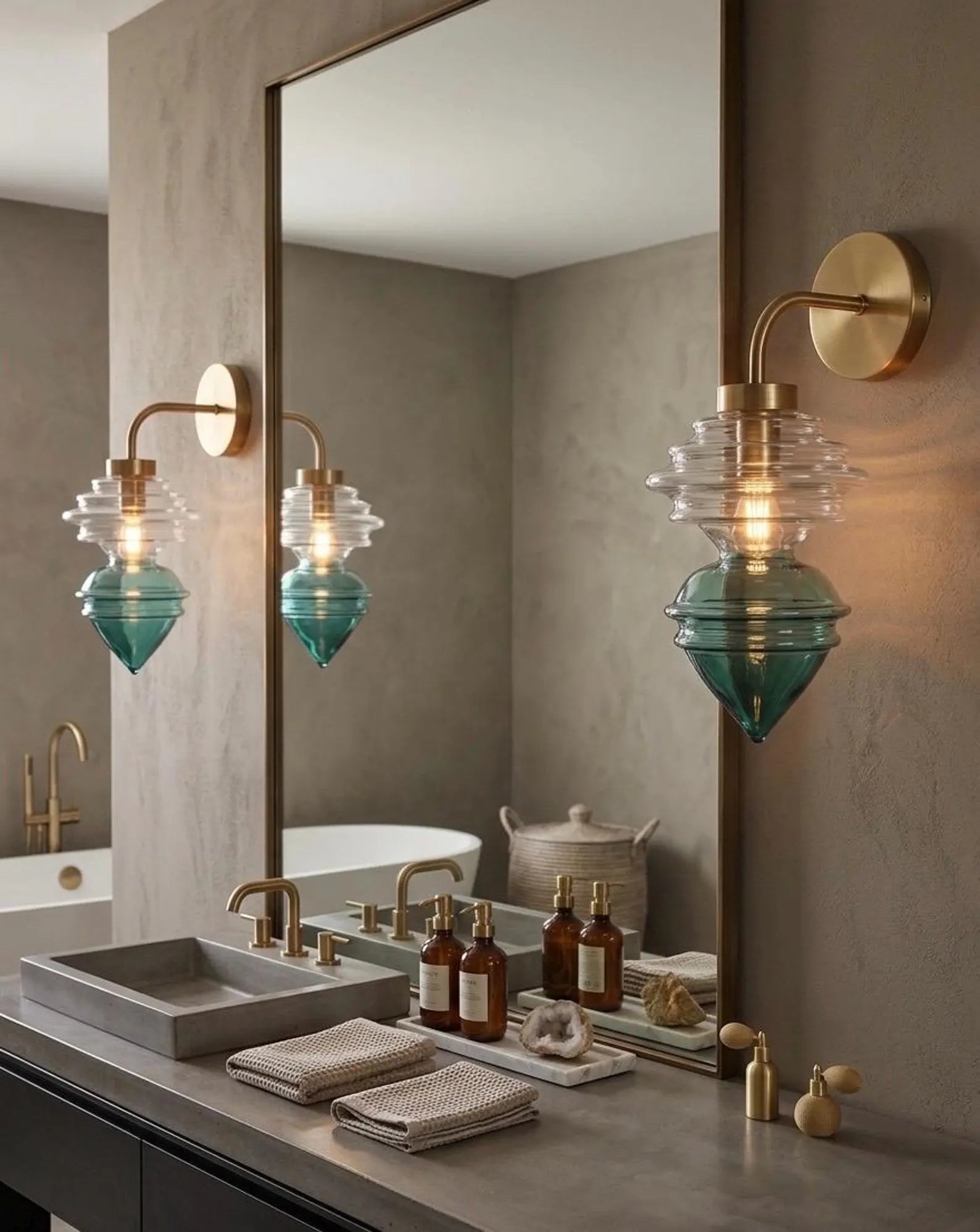 Deap Teal Hand Blown Glass Wall Sconce - Brass Wall Sconce Lighting -  Handmade Wall Mounted Lamp | Les Trois Pyramides.