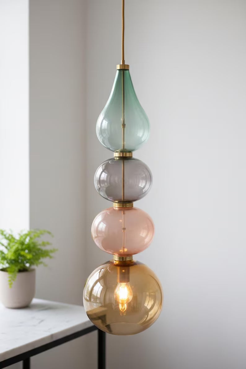 Modern colored Glass Pendant Light | Hanging Ceiling Lamp for Kitchen Island & Living Room | Designer Glass Light | Les Trois Pyramides