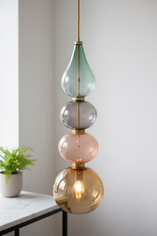 Modern colored Glass Pendant Light | Hanging Ceiling Lamp for Kitchen Island & Living Room | Designer Glass Light | Les Trois Pyramides