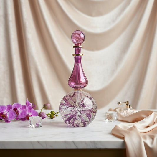 Double Glass layer Violet perfume Bottle in 14 K Gold | Violet Decor