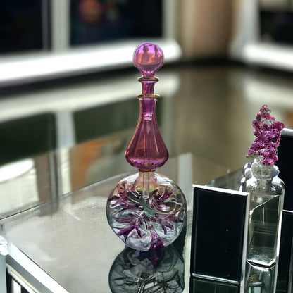 Double Glass layer Violet perfume Bottle in 14 K Gold | Violet Decor