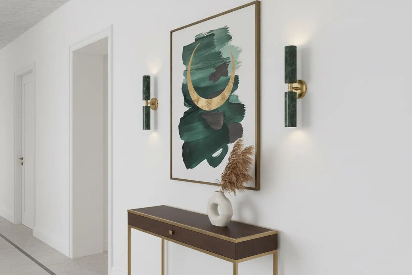 Double Green Marble Wall Sconce with Brass – Modern hallway Light | Les Trois Pyramides