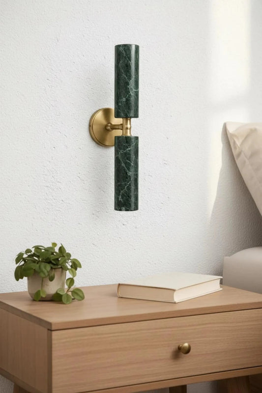 Double Green Marble Wall Sconce with Brass – Modern Bedside Light | Les Trois Pyramides.