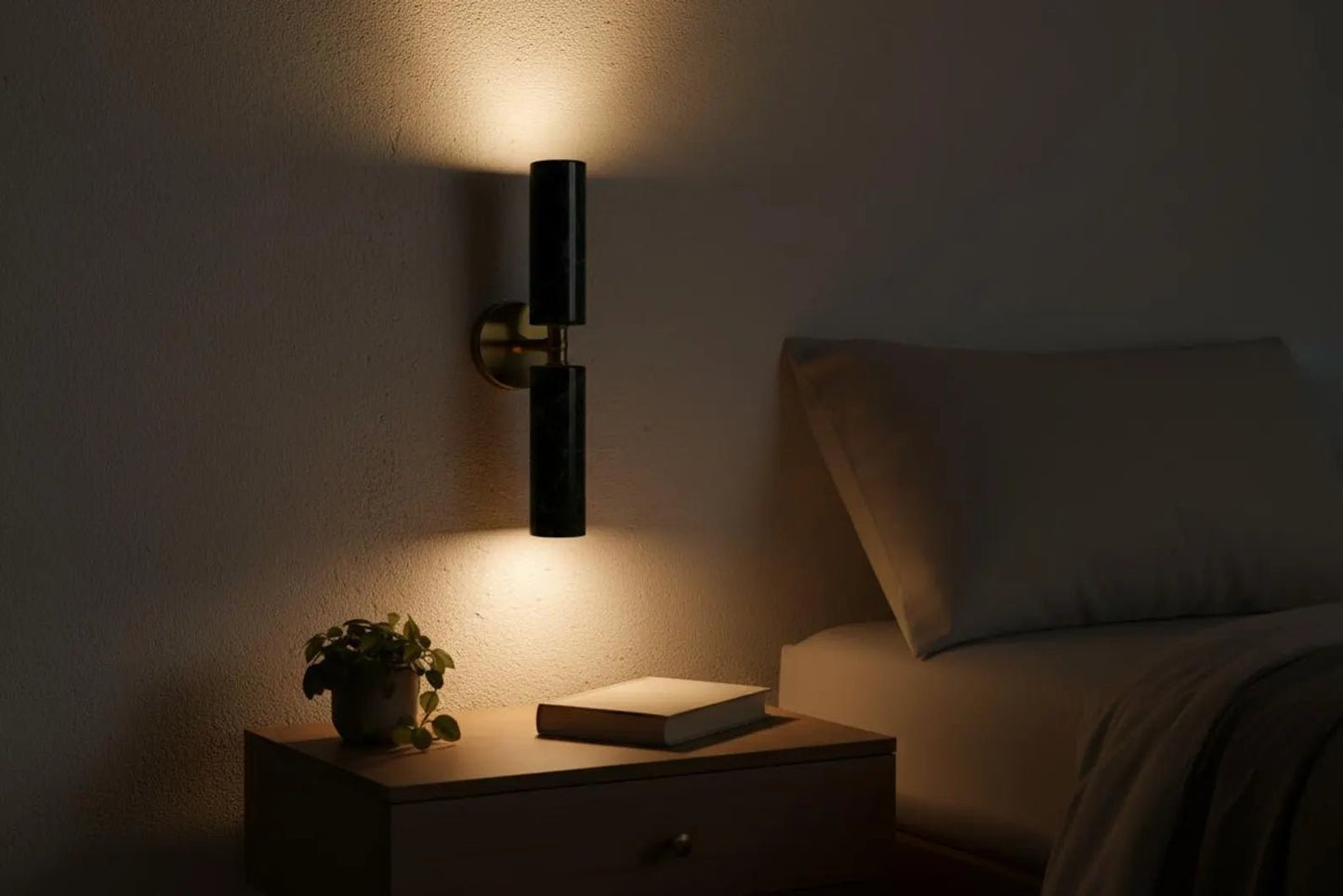 Double Green Marble Wall Sconce with Brass – Modern Bedside Light | Les Trois Pyramides