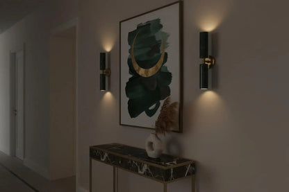 Double Green Marble Wall Sconce with Brass – Modern hallway Light | Les Trois Pyramides