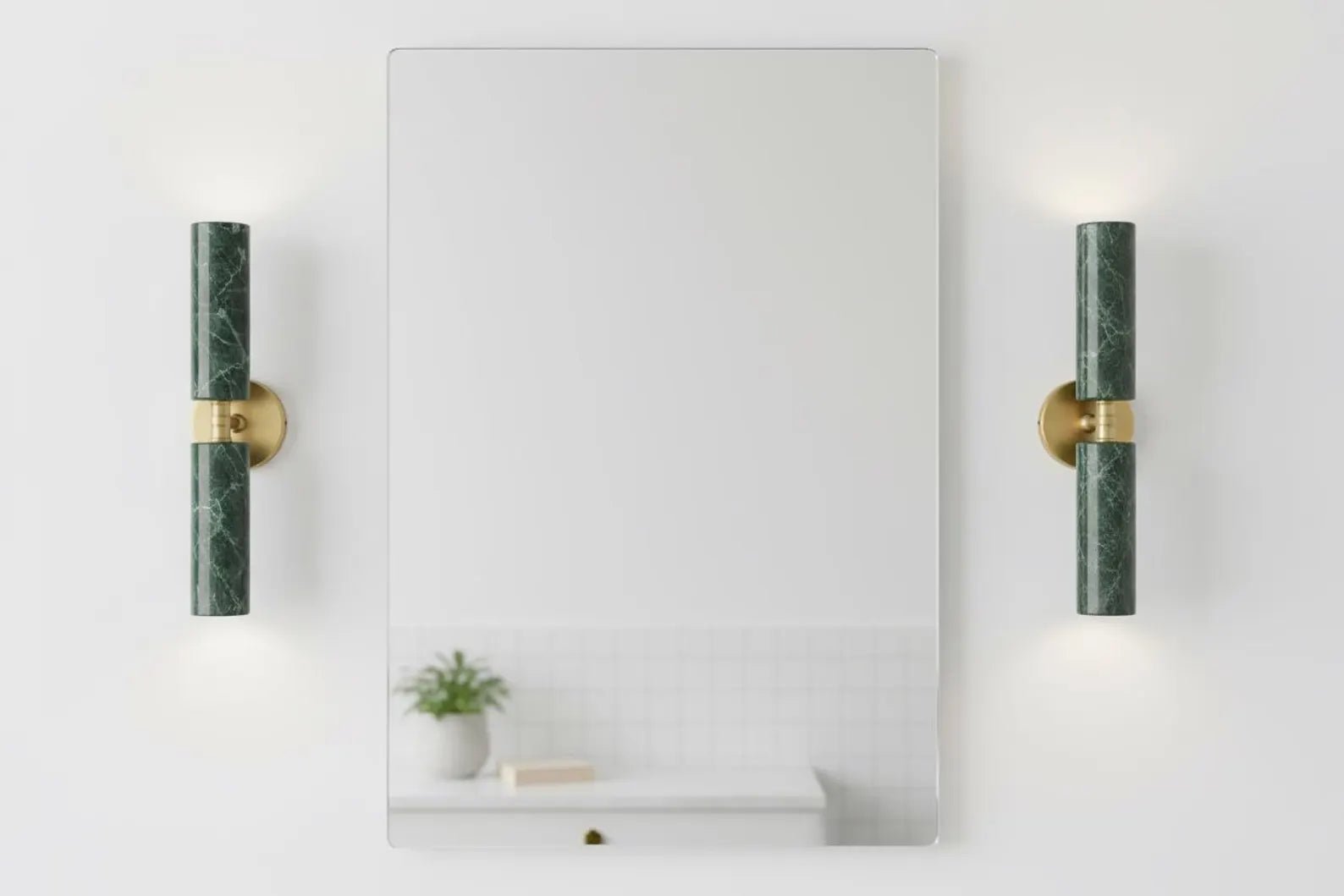 Double Green Marble Wall Sconce with Brass – Modern Bathroom Light | Les Trois Pyramides