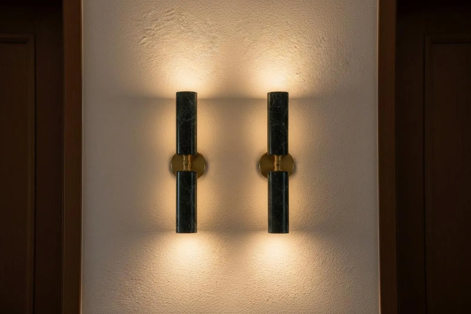 Double Green Marble Wall Sconce with Brass – Modern hallway Light | Les Trois Pyramides