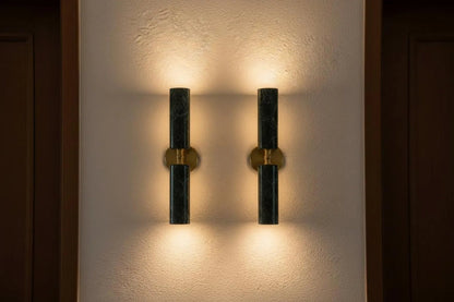 Double Green Marble Wall Sconce with Brass – Modern hallway Light | Les Trois Pyramides