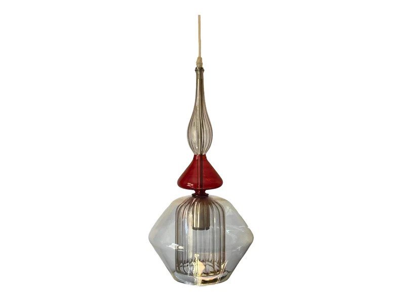 Blown Glass Pendant Light in red and smokey grey - Les Trois Pyramides