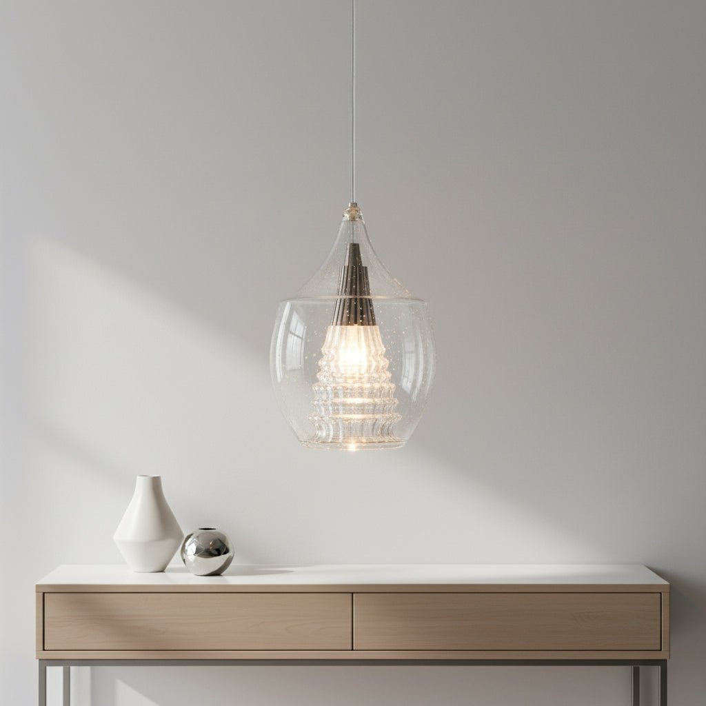 Double Layer Clear Hand-Blown Glass Pendant Light for Living Room