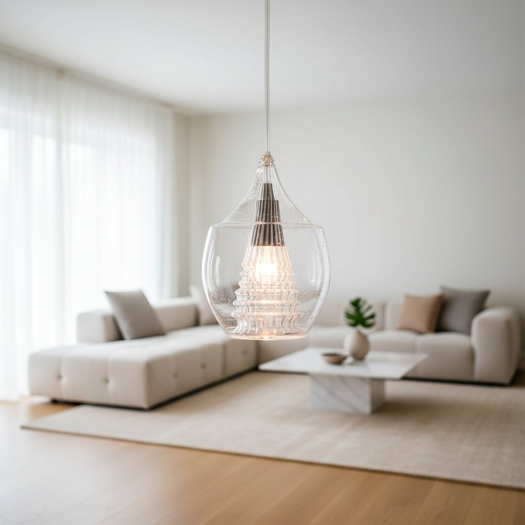 Double Layer Clear Hand-Blown Glass Pendant Light for Living Room